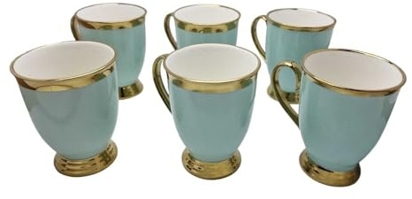 electromax Juego de taza de té y regalo de 6 piezas - Juego de servicio vintage para 6 personas, con taza de té de porcelana de hueso/taza de 300 ml, juego ligero y resistente - Juego verde claro