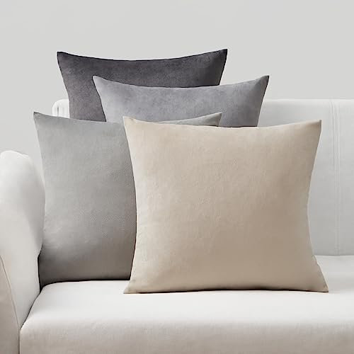Topfinel Juego de 4 Funda para Cojín 45x45 Decorativa Hogar Fundas de Almohadones Gris de Terciopelo para Salon Cama Jardin Silla de Comedor Dormitorio Fundas de Almohadones Suave Modernos Gris