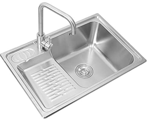 PhIree 66X45Cm/26X17.7 Évier de Cuisine, Avec Robinet, Évier de Buanderie de Balcon Avec Kit de Vidange Avec Planche À Frotter/Grey A/66X45Cm