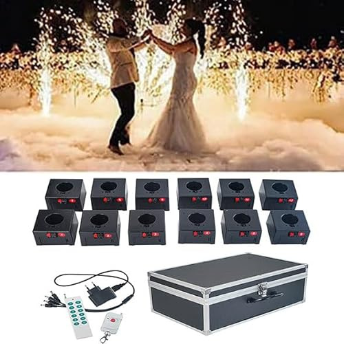 OSMARI Accenditore pirotecnico per fuochi d'artificio a Scintilla Fredda da 12 Pezzi con Custodia Macchina per scintille Wireless con Telecomando Portatile per Eventi di Feste di Matrimonio