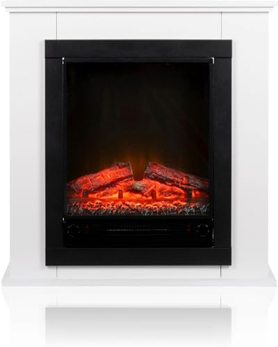 Elektrokamin - Elektrischer Standkamin mit Heizung 1800 W, realistischer 3D-Flammeneffekt, Thermostat, Überhitzungsschutz - Weiß