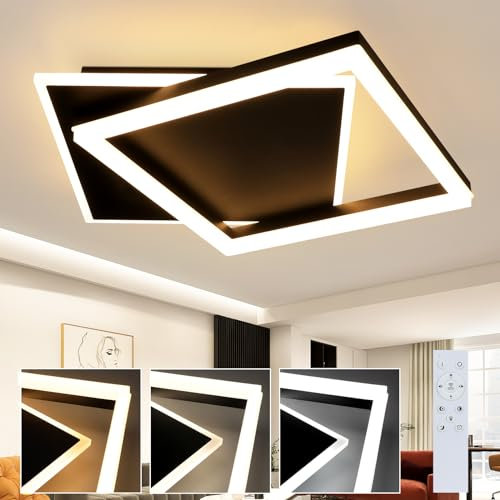ZMH Deckenlampe LED Deckenleuchte Schlafzimmer - Schwarz Wohnzimmerlampe dimmbar 42W Modern Schlafzimmerlampe mit Fernbedienung eckig Deckenbeleuchtung aus Acryl für Wohnzimmer Küche Esszimmer