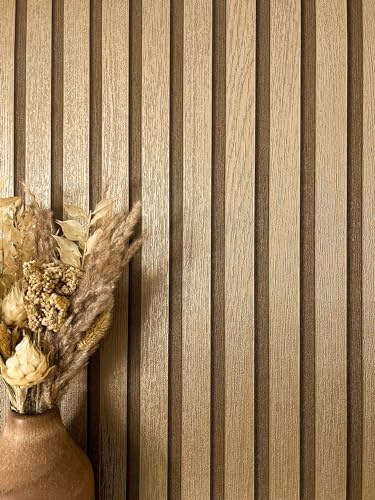 Newroom Vliestapete Gold Paneele Holzoptik Tapete Wohnzimmer | Vertikale Lamellenoptik mit Holzmaserung, Glanzschimmer, Beige changierend, Mustertapete, ansatzfrei, Schlafzimmer