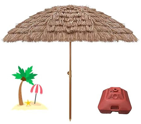 Sombrilla de Jardin Grande Sombrilla Hawaiana de Playa Simulación de Sombrilla de Paja para Exterior Adecuada para Jardín Comunitario Patio Terraza y Playa(Color:Natural F,Size:200CM)
