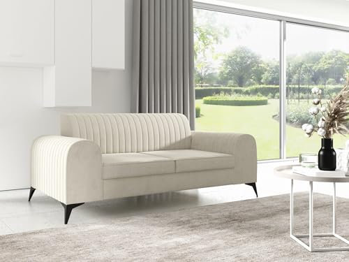 LIKMA Ekrü 2 Sitzer Samt Sofa ELSA 174x77x93 cm 2-er Couchgarnitur Hydrophobe Beschichtung Velvet Moderne Wohnzimmer Couch Velours Glamour Design Stoff Fresh 01