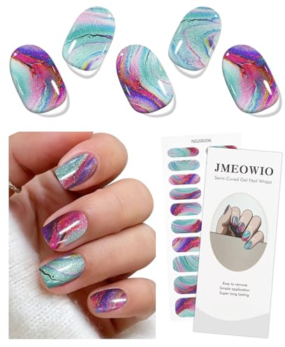 JMEOWIO Glitter Stickers Ongles Gel Nail Stickers Semi-durci Autocollant Ongle Gel Uv Deco Ongle Nail Art Design Manucure