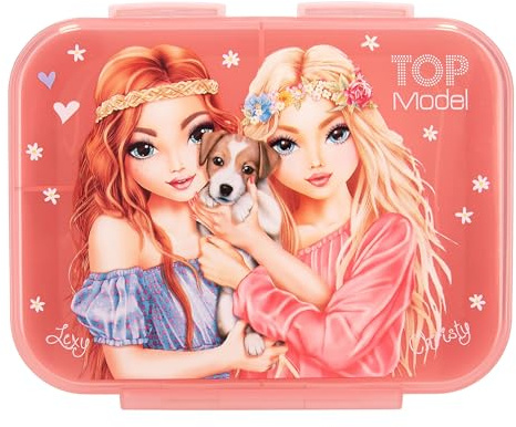 Depesche 12888 TOPModel Velo Fleur - Brotdose in Rosa, mit Model Motiv und Blumen Muster, Lunchbox mit 3 Fächern und transparentem Deckel, Mehrfarbig
