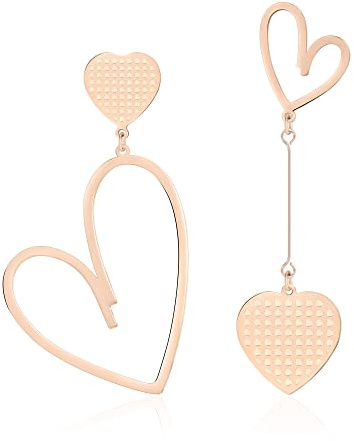 Linawe Boucles d'oreilles en forme de cœur en or rose, boucles d'oreilles suspendues pour femmes, boucles d'oreilles suspendues, boucles d'oreilles pour femmes en acier inoxydable