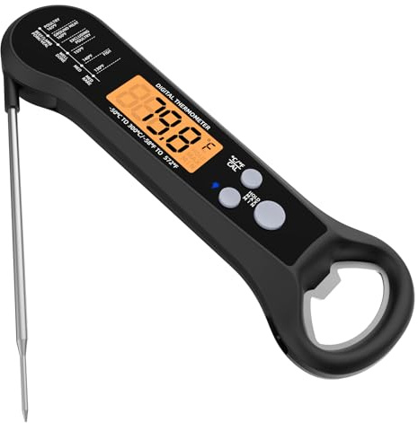 Fleischthermometer Digital, Thermometer Kochen Küchenthermometer Grillthermometer mit LCD Bildschirm &Sonde, für Kochen, Grillen/BBQ, Backen (Schwarz)