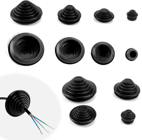 LPZMPZ Kit di 60 Pezzi Passacavo Gomma Guarnizioni per Cavi Elettrici 10 mm/20 mm/25 mm/30 mm Gommini Passacavo Per la Protezione di Cavi, Spine e Tubi (Nera)