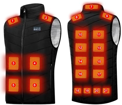 Men's Warming Heated Vest USB, Heated Gilet for Men/Women UK Electric Heated Body Warmer, 21 Heating Zones Washable Heated Clothing with 4 Levels Heat Settings, Heat Vest for Motorcycle Fishing Skiing