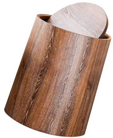 KITANDOVE Imitation Wood Grain Mülleimer Mit Schwingdeckel Vintage Abfallbehälter Für Zuhause Büro Und Schlafzimmer Modernes Design Für Mülltrennung Und Abfallentsorgung