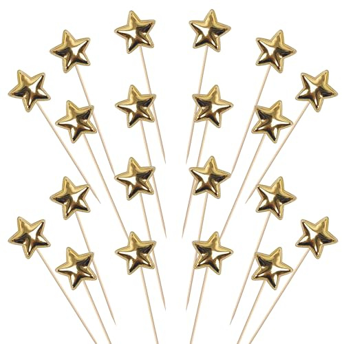 SYKYCTCY 30 Pack Star Cupcake Toppers Twinkle Little Star DIY Cupcake Picks Happy Birthday Wedding Engagement Baby Shower Cake Decorations Party Supplies Gold