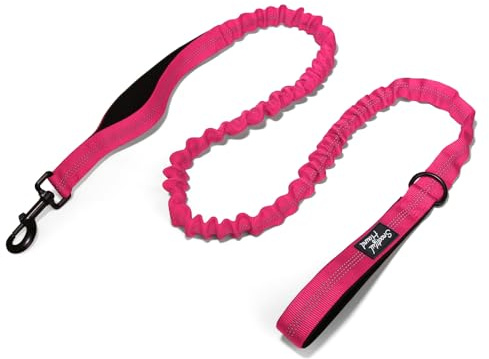 Snootiful Hound Guinzaglio elastico per cani, doppio manico, ammortizzante, colori assortiti, 150-200 cm, rosa
