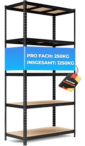 ALL Premium Schwerlastregal 200x100x50 cm Schwarz - 1250kg Traglast – Schwerlastregal Schwarz, vielseitiges Regal 100 cm breit, Regal 50 cm tief, ideal für Keller & Lager