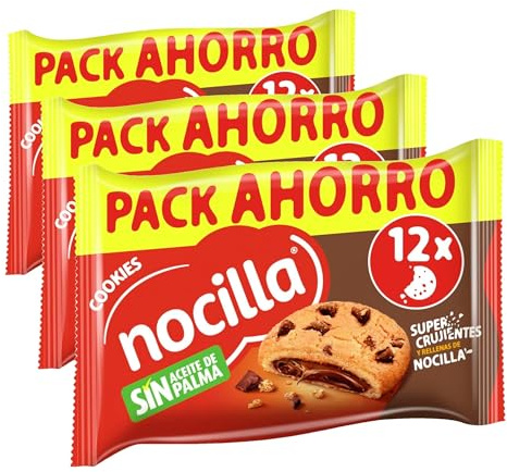 Nocilla, Cookies, Original, Galletas con gota de chocolate rellenas con crema de cacao con avellanas - Pack de 12 unidades - 240g (Paquete de 3)