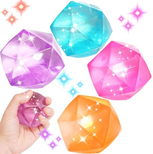 4 stycken klämbollar, sensorisk klämboll, barn, stressboll för barn och vuxna, Diamonds Squeeze Squishy anti-stressbollar, genomskinlig stressboll