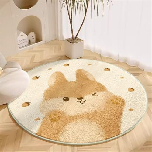 Teppich Wohnzimmer Rutschfester Kurzflor für Flur Schlafzimmer Esszimmer Teppiche Kunstwolle Waschbar Bettvorleger Büro Bereich Dekor Tier Hund Bär Spielteppich Babyteppich (Creme 1, 120x120cm)