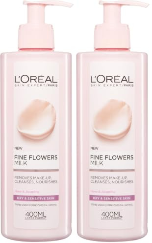 L'Oreal Paris Fine Flowers Cleansing Milk Lotion Makeup Remover Dry Sensitive Skin 400 Ml (Pack of 2)