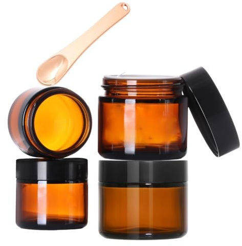 Lot de 4 pots à pommade en verre ambré - 15 ml/50 ml - Avec couvercle et doublure - Pour cosmétiques, crèmes, lotions, huiles essentielles, accessoires de voyage