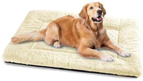 BaoDan Panier Chien, Tapis Chien Grande Taille, 122x75 cm Matelas pour Chiens Lavable Super Doux Dog Bed Imperméable avec Dessous Antidérapant, Beige