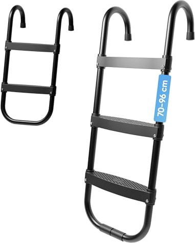 Björn&Schiller Échelle de Trampoline - Échelle réglable en Hauteur pour Trampoline (70-96 cm), Universelle, 3 marches, antidérapante, Fixation Stable, résistante aux intempéries, Montage Facile