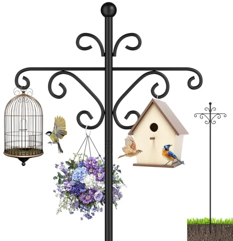 Vogelfutterstation für den Außenbereich, 274 cm, verstellbare hohe Schäferhaken, doppelte Schäferhaken für Vogelfutterstation, Ständer für Gartenpflanzen, Kolibri-Futterspender, Laterne, hängende