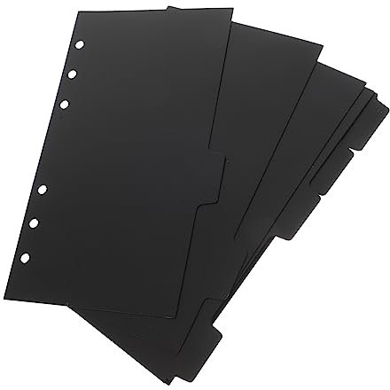 Uonlytech Notizbuch mit Trennblättern aus PP Kunststoff 6-Ring Register mit 6 Blatt Trennblätter für Ordner Schwarz zum Organisieren von Dokumenten im Büro und Berichten