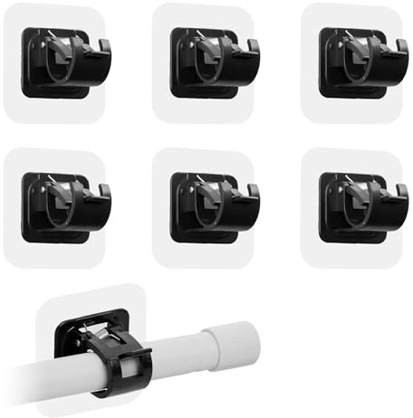 yolzhxe 10 Pezzi Ganci per Tende Senza Bucare, Ganci Adesivi, Staffa Autoadesiva per Asta Tende, Supporto per Bastone Tenda per Bagno, Cucina, Camera da Letto, Nero