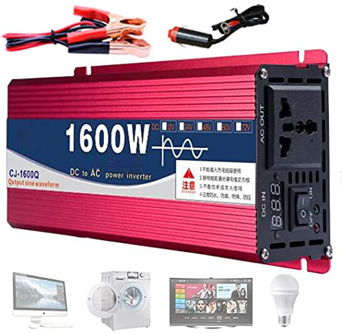Inversor De Onda Sinusoidal Pura De 1600w/2200w, Inversor De Corriente Cc 12v/24v/48v/60v a Ca 110v/220v, Convertidor De Potencia, Inversor De Coche Con Pantalla Singular,24Vto110V-1600W