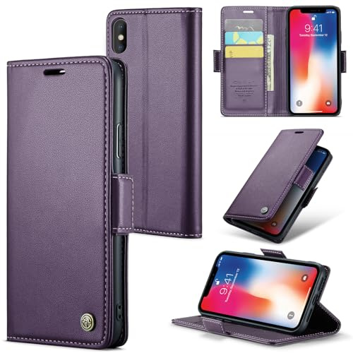 Rerzoiro for iPhone Xs Max Case, Premium PU Leather Wallet Case Flip Cover with [RFID Blocking][Card Holder][Stand Function] Shockproof Protective for iPhone Xs Max 6.5 Inch, Purple