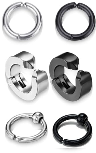 COYUN 6 Pièces Non-Piercing Boucles D'Oreille Clip D'Oreille Faux Anneaux D'Oreille Pour Hommes Et Femmes,Boucle D'Oreille Homme, Fausse Boucle D'Oreille Homme, En Acier Inoxydable, 2 Couleurs