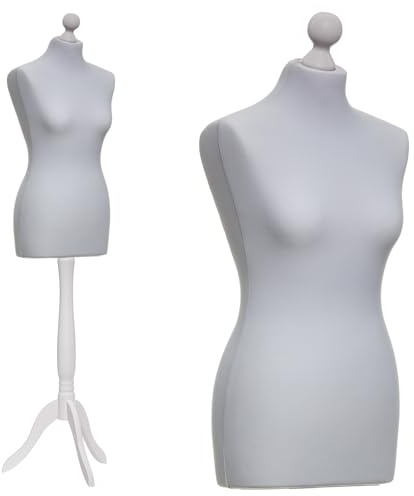 DummyDoll Schneiderpuppe weiblich Größe 40/42, Überzug Silbergrau, Holzdreibein weiß