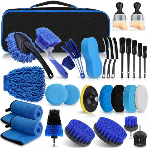 HomeVC 31Pcs Car Detailing Brush Set, Car Detailing Kit, Car Detailing Brushes, Car Cleaning Kit, Car Windshield Cleaning Tool, Professional Car Care kit, Interior Exterior Wheels