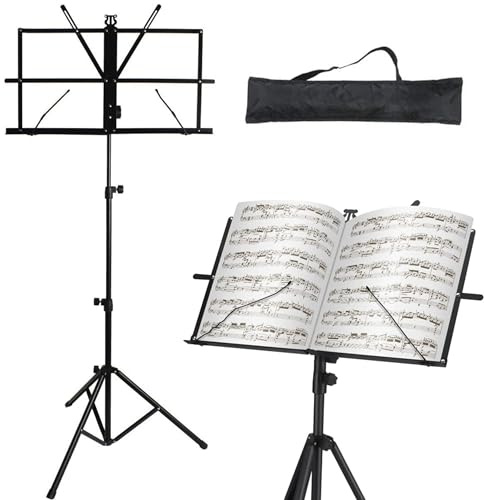 PARENCE.- Pupitre de Partition Réglable et Pliable en Aluminium – Support de Partitions Musique avec Housse de Transport – Hauteur Réglable jusqu’à 132 cm – Léger, Stable et Portable pour Musiciens