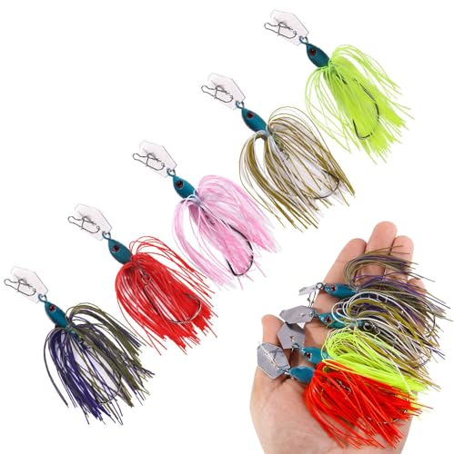 5 Stück Chatterbait Kunstköder Set, Chatterbait Barsch Köder, Angelköder Hecht Spinnerbait Gummifische Zander Kunstköder Angelköder Hechtköder für Hecht Forelle Angeln Barsch