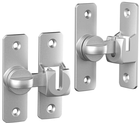 XSDSLS 2PCS Verrou de Porte pour Portes Coulissantes,90/180 Verrou Serrure de Porte, Verrou Porte Coulissante, Serrure Fermeture Porte pour Portes Coulissantes, Fenêtres, Cuisines (Argentées)