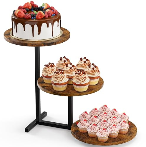 Emfogoo 1 Pack 3 Tier Cupcake Stand for 50 Cupcakes, Wooden Tiered Tray Stands, Display Cup Cake Dessert Tower for Party Afternoon Tea, Food Holder Stand for Baby Shower Wedding Birthday