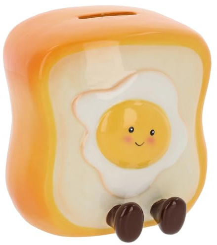 Shudehill Giftware Foodie Fun Egg on Toast Money Box, Ceramic Novelty Savings Coin Bank