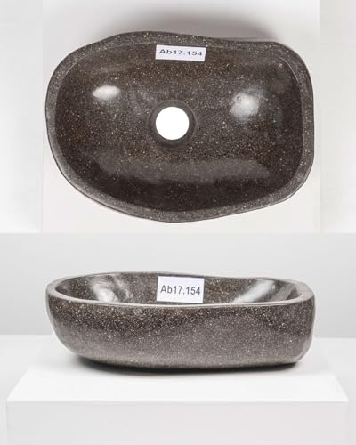 Lavabo en pierre naturelle - 35 cm - Pierre de rivière - Gris - Ovale - Extérieur poli WOHNFREUDEN