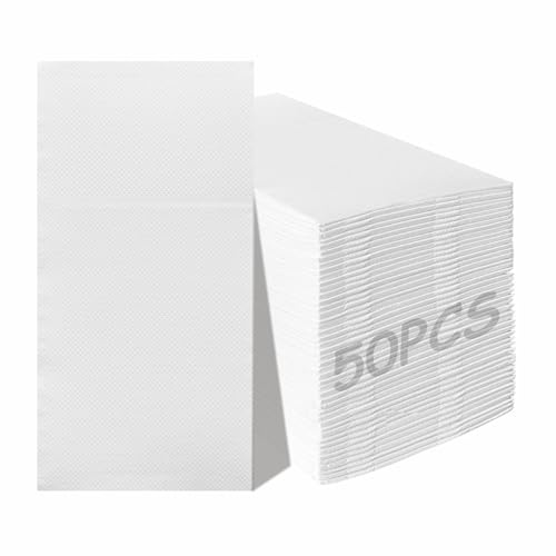 50 tovaglioli bianchi in lino con tasca per posate integrata, 40 cm x 40 cm, colore bianco, tovaglioli simili al tessuto, per posate, matrimoni, compleanni, addio al nubilato, addio al nubilato
