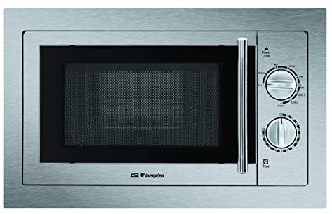 Orbegozo MIG 2033, Microondas, 800 W, grill 1000 W, 9 niveles de funcionamiento, 20 litros de capacidad, programa descongelación, 30 minutos temporizador manual, encastrable, acero inoxidable
