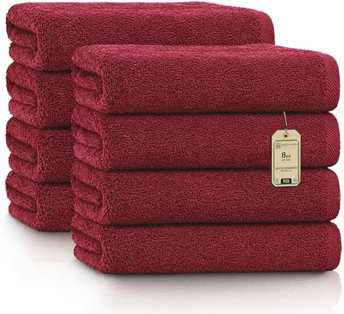 NatureMark Handtücher - Set mit 8 Stück – 100% Baumwolle, Weich & Saugfähig, Premium Qualität für Badezimmer, Spa und Fitness, 50 × 100 cm, Bordeaux Rot