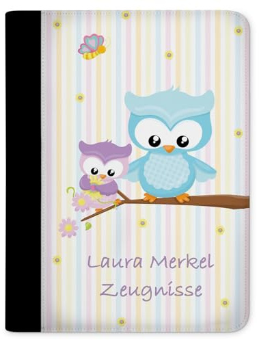CreaDesign Zeugnismappe A4 mit Namen personalisiert – Eule Frühling – für Mädchen – Dokumentenmappe Schule ohne Klarsichthüllen