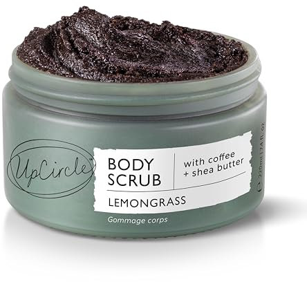 UpCircle Exfoliating Coffee Body Scrub with Lemongrass 220ml - Sea Salt, Shea Butter + Coconut Oil - Exfoliates Your Skin + Improves Circulation - Natural, Vegan Exfoliator For Soft, Smooth Skin