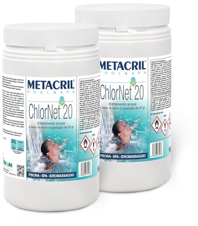 Metacril Chlor Net 20, tabletas de Cloro 20gr, para Piscinas y jacuzzis - 2 KG (1+1)