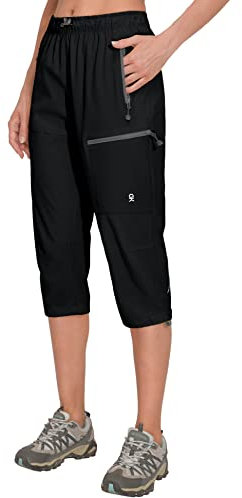 Little Donkey Andy Damen 3/4 Capri Trekkinghose Schnelltrocknend Shorts Leichte Atmungsaktiv Kurze Wanderhose mit Reißverschlusstasche Schwarz M