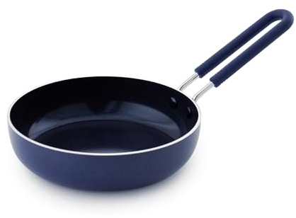 Blue Diamond Cookware Mini Egg Fry Pan Skillet, Diamond Infused Healthy Ceramic Nonstick, PFAS & PFOA-Free, Dishwasher Safe, Oven Safe, Even Heating, Easy Clean, Warp Control, Blue