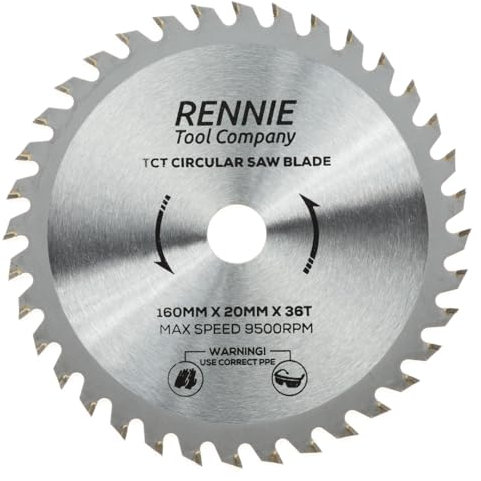 Rennie Tools Holzkreissägeblatt, 160 mm x 20 mm Bohrung x 36T Geeignet für Bosch Festool TS55 Makita Ryobi Dewalt Kreissägen etc., 160 mm Kreissägeblatt, auch passend für 165 mm Kreissägen