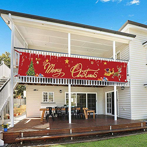 LAPONO Weihnachts Banner Dekoration Weihnachtsbanner Merry Christmas Flagge Frohe Weihnachten Große Weihnachtsdeko für Indoor Outdoor Wand Display Weihnachtsschmuck Hängen Party Dekor